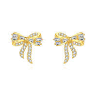 wholesale 925 Sterling Silver Golden Bow Earrings With Zircon Accents: Elegant Luxury For Everyday Elegance-