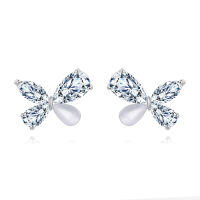 wholesale 925 Sterling Silver Butterfly Zircon Earrings In Platinum Setting-