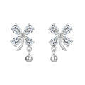 wholesale 925 Sterling Silver Elegant Silver Floral Zircon Drop Earrings-0-0