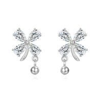 wholesale 925 Sterling Silver Elegant Silver Floral Zircon Drop Earrings-