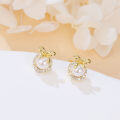 wholesale 925 Sterling Silver Elegant Pearl Earrings With Zircon Accents And Gold Bow Design-0-3