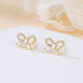 wholesale 925 Sterling Silver Elegant Zircon-encrusted Gold Butterfly Earrings-0-4