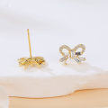 wholesale 925 Sterling Silver Elegant Zircon-encrusted Gold Butterfly Earrings-0-3