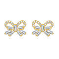 wholesale 925 Sterling Silver Elegant Zircon-encrusted Gold Butterfly Earrings-0-0