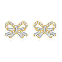 wholesale 925 Sterling Silver Elegant Zircon-encrusted Gold Butterfly Earrings-