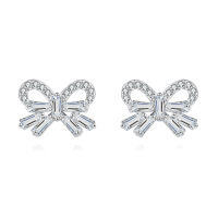 wholesale 925 Sterling Silver Elegant Zircon Bow Earrings With Sparkling Accents-