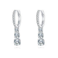 wholesale 925 Sterling Silver Elegant Three-stone Moissanite Drop Hoop Earrings In Plated with White Gold-