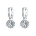 wholesale 925 Sterling Silver Elegant Moissanite Halo Hoop Earrings In Sterling Silver-0-0
