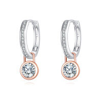 wholesale 925 Sterling Silver Elegant Moissanite Hoop Earrings With Rose Gold Accents-