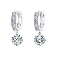 wholesale 925 Sterling Silver Elegant Moissanite Hoop Earrings With Heart Accents In Sterling Silver-