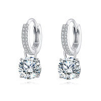 wholesale 925 Sterling Silver Elegant Moissanite Hoop Earrings With Suspended Solitaire In Sterling Silver-