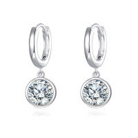 wholesale 925 Sterling Silver Elegant Silver Hoop Earrings With Dangling Round Moissanite Accents-