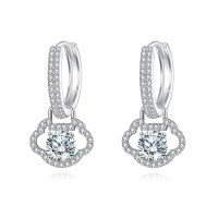wholesale 925 Sterling Silver Elegant Moissanite Cloverleaf Hoop Earrings In Sterling Silver-