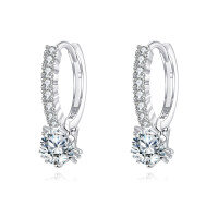 wholesale 925 Sterling Silver Elegant Moissanite Hoop Earrings With Pavé Accents In Plated with White Gold-