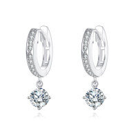 wholesale 925 Sterling Silver Elegant Moissanite Hoop Earrings With Dangling Solitaire Drops-