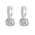 wholesale 925 Sterling Silver Elegant Moissanite Hoop Earrings With Silver Bow Accents And Sparkling Cz Stones-0-0