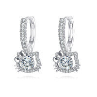 wholesale 925 Sterling Silver Elegant Moissanite Hoop Earrings With Silver Bow Accents And Sparkling Cz Stones-