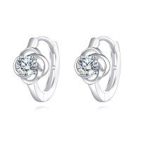 wholesale 925 Sterling Silver Elegant Silver Knot Earrings With Sparkling Central Moissanite-