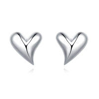 wholesale 925 Sterling Silver Silver Heart-shaped Earrings With Modern Design-