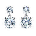 wholesale 925 Sterling Silver Elegant Double Moissanite Silver Stud Drop Earrings-0-0
