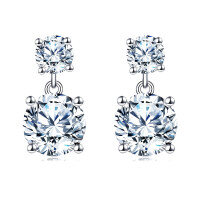 wholesale 925 Sterling Silver Elegant Double Moissanite Silver Stud Drop Earrings-undefined
