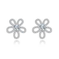 wholesale 925 Sterling Silver Elegant Moissanite Flower Stud Earrings | Sparkling Silver Jewelry-undefined