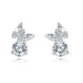 wholesale 925 Sterling Silver Elegant Moissanite Stud Earrings With Silver Butterfly Design And Sparkling Accents-0-0