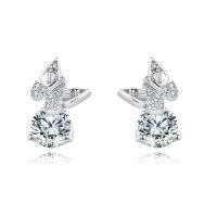 wholesale 925 Sterling Silver Elegant Moissanite Stud Earrings With Silver Butterfly Design And Sparkling Accents-undefined
