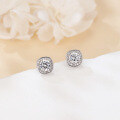wholesale 925 Sterling Silver Elegant Square Moissanite Stud Earrings With Halo Setting In Plated with White Gold-0-1