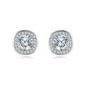 wholesale 925 Sterling Silver Elegant Square Moissanite Stud Earrings With Halo Setting In Plated with White Gold-0-0