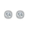 wholesale 925 Sterling Silver Elegant Moissanite Halo Stud Earrings In Sterling Silver-0-0