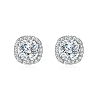 wholesale 925 Sterling Silver Elegant Moissanite Halo Stud Earrings In Sterling Silver-undefined