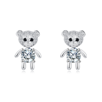 wholesale 925 Sterling Silver Cute Silver Bear Stud Earrings With Moissanite Accents-undefined
