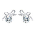 wholesale 925 Sterling Silver Elegant Silver Bow Earrings With Sparkling Central Stones-0-4