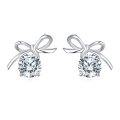 wholesale 925 Sterling Silver Elegant Silver Bow Earrings With Sparkling Central Stones-0-0