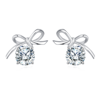 wholesale 925 Sterling Silver Elegant Silver Bow Earrings With Sparkling Central Stones-undefined