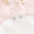 wholesale 925 Sterling Silver Elegant Square Halo Moissanite Stud Earrings In Plated with White Gold: Timeless Beauty Meets Modern Design-0-1
