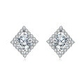 wholesale 925 Sterling Silver Elegant Square Halo Moissanite Stud Earrings In Plated with White Gold: Timeless Beauty Meets Modern Design-0-0