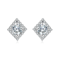 wholesale 925 Sterling Silver Elegant Square Halo Moissanite Stud Earrings In Plated with White Gold: Timeless Beauty Meets Modern Design-0-5