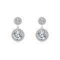 wholesale 925 Sterling Silver Elegant Moissanite Drop Earrings In Silver Halo Setting – Timeless Luxury Jewelry-0-0