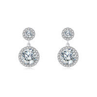 wholesale 925 Sterling Silver Elegant Moissanite Drop Earrings In Silver Halo Setting – Timeless Luxury Jewelry-undefined