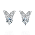 wholesale 925 Sterling Silver Elegant Moissanite-studded Butterfly Stud Earrings-0-0