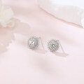wholesale 925 Sterling Silver Elegant Silver Floral Stud Earrings With Central Moissanite & Petite Gems-0-1