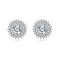 wholesale 925 Sterling Silver Elegant Silver Floral Stud Earrings With Central Moissanite & Petite Gems-0-4