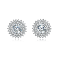 wholesale 925 Sterling Silver Elegant Silver Floral Stud Earrings With Central Moissanite & Petite Gems-0-0
