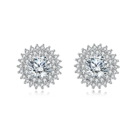 wholesale 925 Sterling Silver Elegant Silver Floral Stud Earrings With Central Moissanite & Petite Gems-undefined