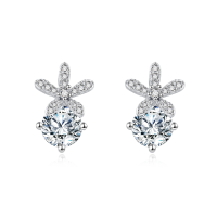 wholesale 925 Sterling Silver Elegant Moissanite-studded Floral Stud Earrings In Silver Setting-undefined