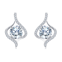 wholesale 925 Sterling Silver Elegant Moissanite Stud Earrings With Twisted Silver Design-undefined