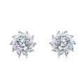 wholesale 925 Sterling Silver Elegant Floral Moissanite Earrings With Radiant Center Stone-0-0