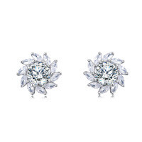 wholesale 925 Sterling Silver Elegant Floral Moissanite Earrings With Radiant Center Stone-undefined